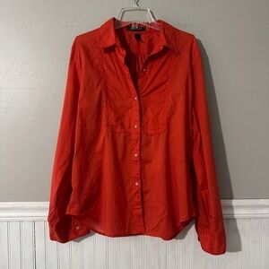Vintage Lauren Ralph Lauren Orange Blouse Long Sleeve Button Up Size L